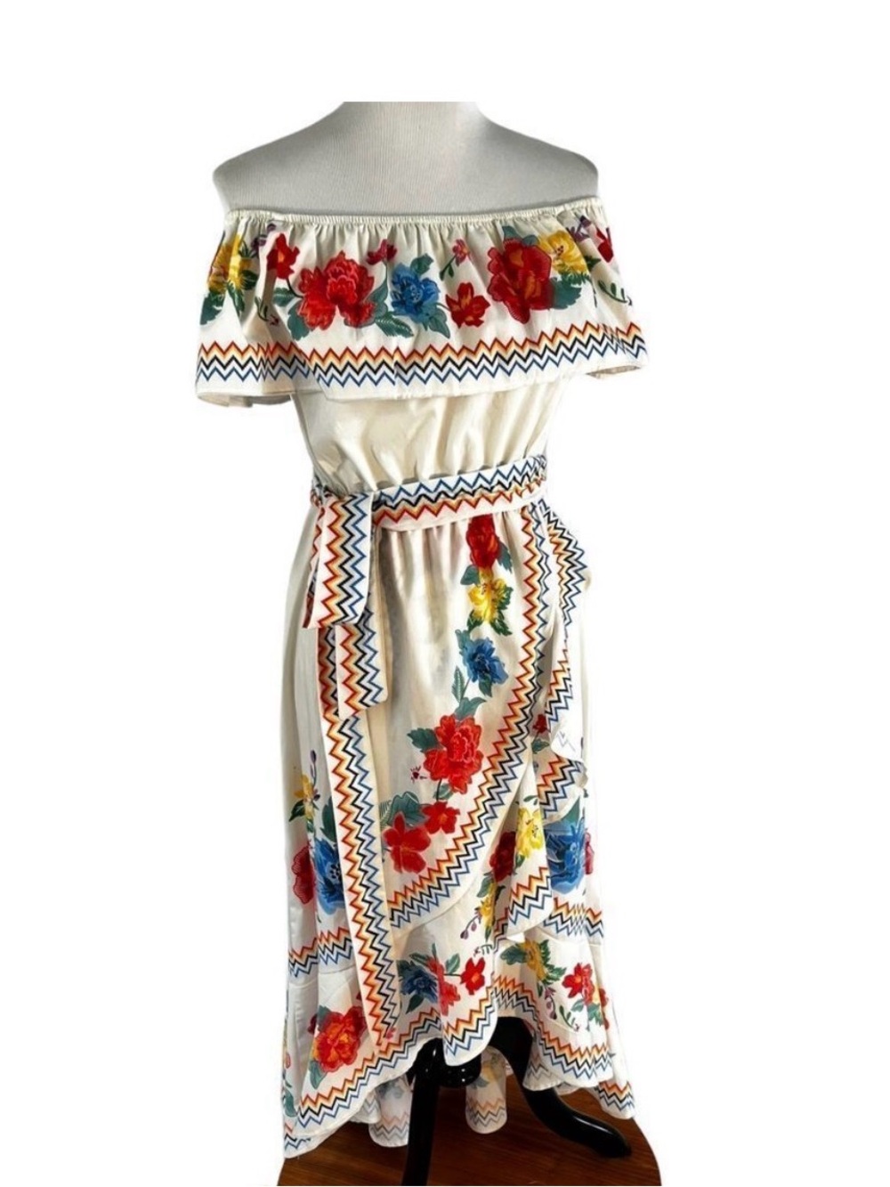 Flying Tomato White One-Shoulder Floral Embroidered Maxi Dress
